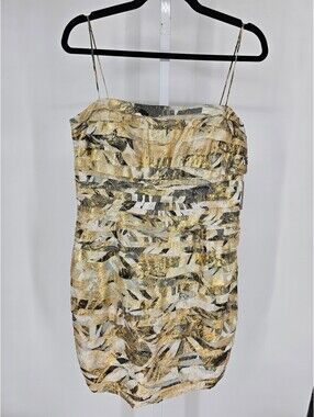 JS Collection Womens Sz 14 Knee Length Strapless Party Dress Gold Pleated NEW